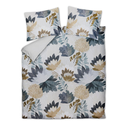 Vandyck Organic Glow dekbedovertrek in kleur Faded Denim met getekende bloemenprint in blauw en bruintinten (SAMP26223)