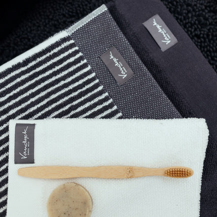 <tc>HOME</tc> Serviette d'invité Petit Ligne Off Black (lot de 6)