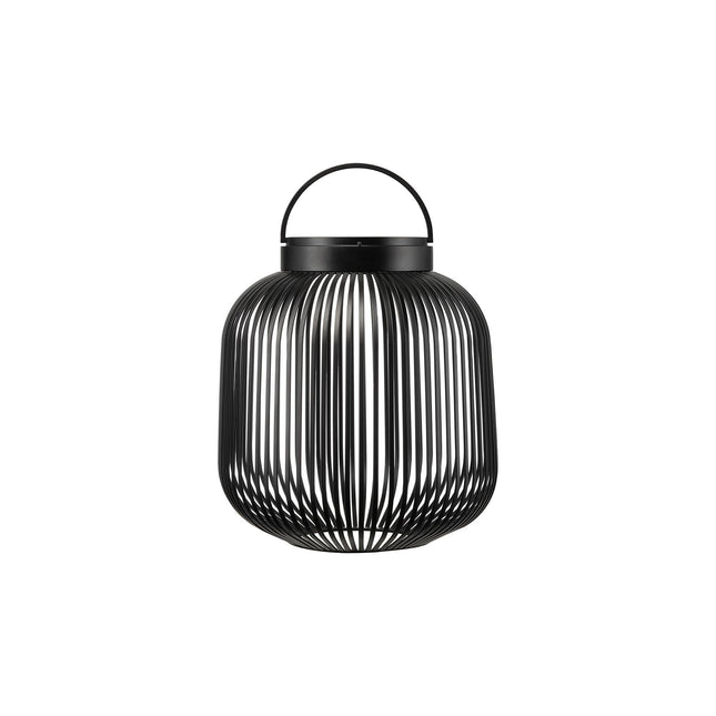 Blomus Lito led lantaarn Black medium, zwarte stalen sfeerverlichting met led lamp voor binnen en buiten
