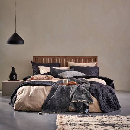 Funda nórdica ALGODÓN LAVADO 240x220 cm Off Black (algodón)